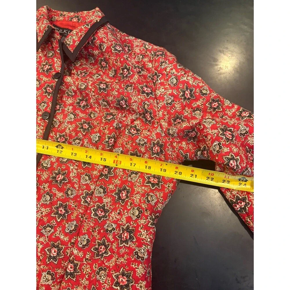 Vintage Silkland 100% Silk Jacket Blazer Red Black Floral Size Petite Large